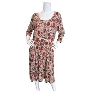 SOLD** Peruvian Connection Dress XL Autumn Red Floral Stretch Jersey